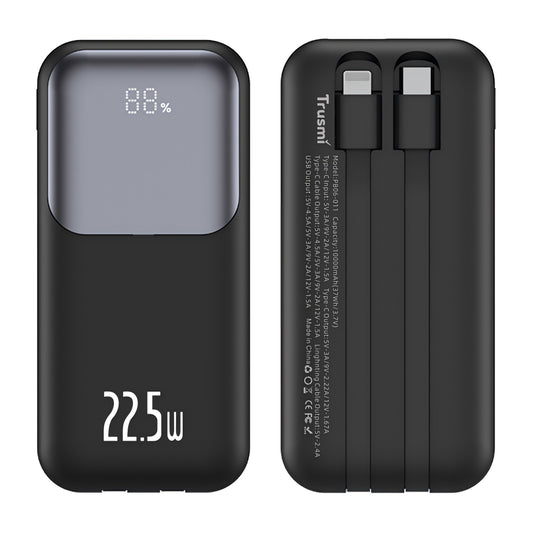 PD22.5W Ultra MINI DIGITAL With L+C Cable POWER BANK 10000mAh Black