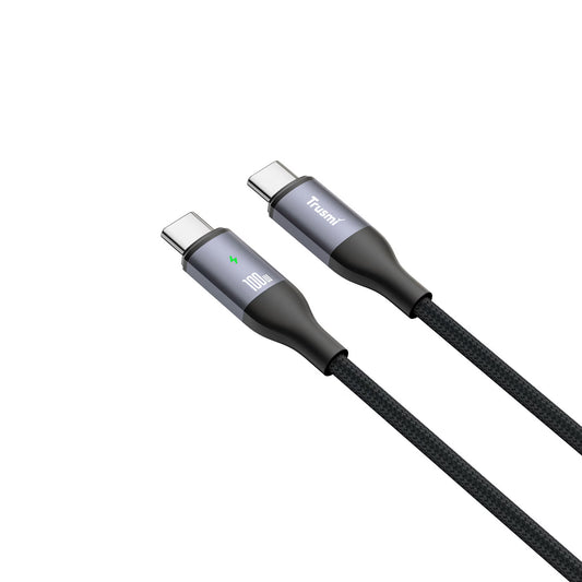 100W C to C Smart Power off Aluminum  Alloy Braided Cable Black 1M