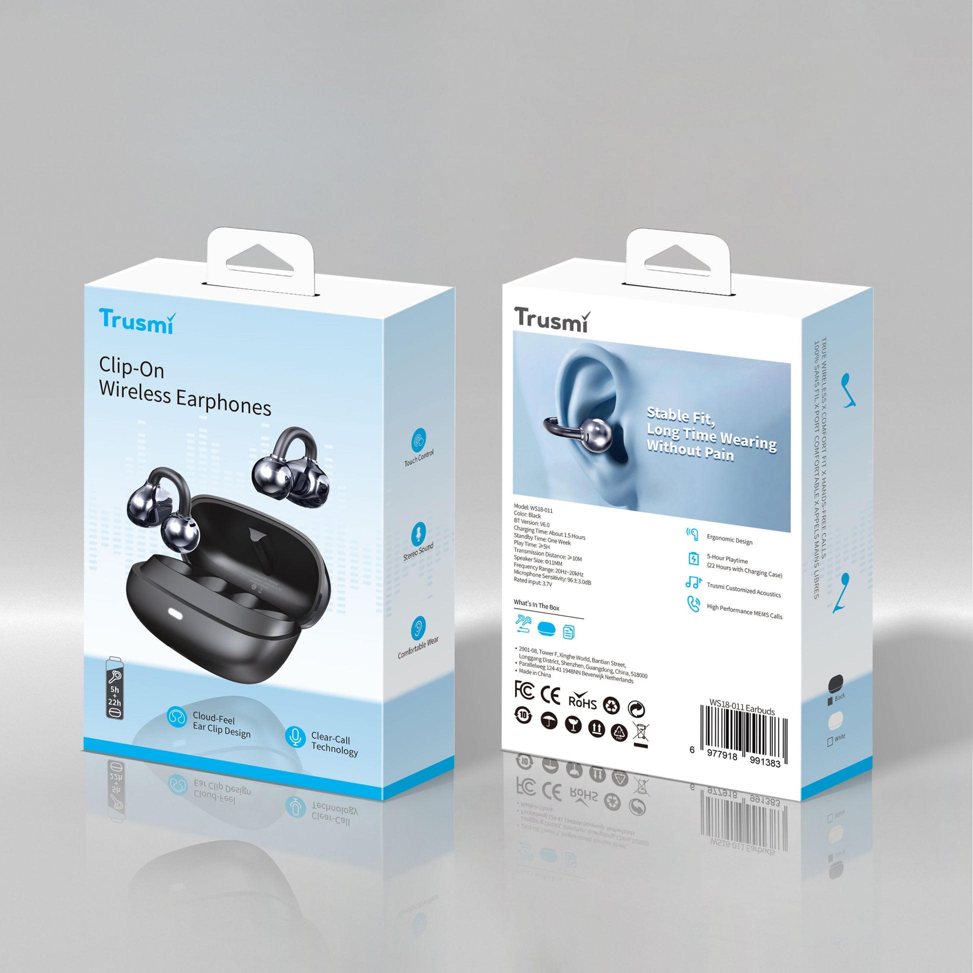 Trusmi OWS Clip-On Wireless Earphone Black