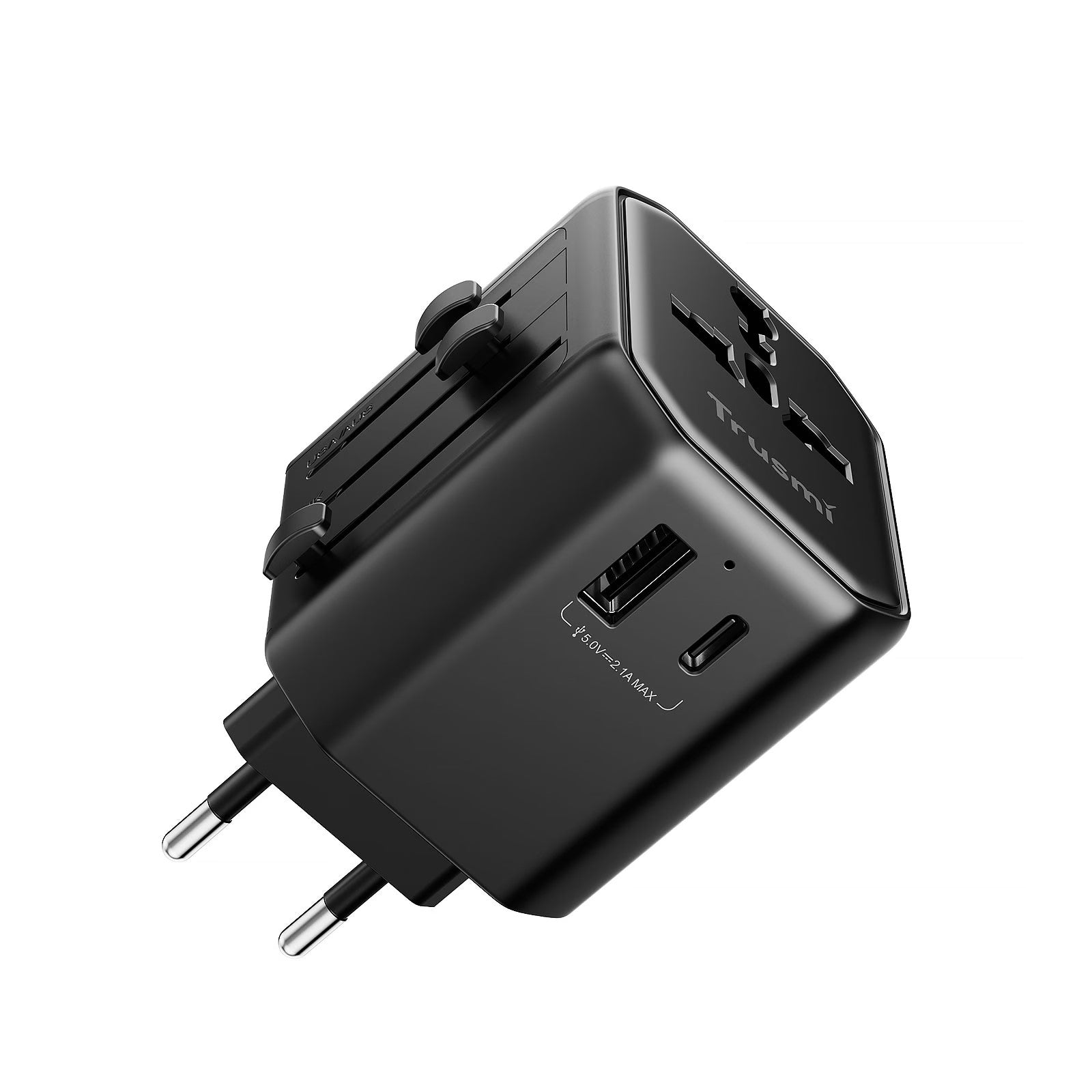 Trusmi 10.5W Travel adapter USB-A/C Charger UK/US/EU/AU Black