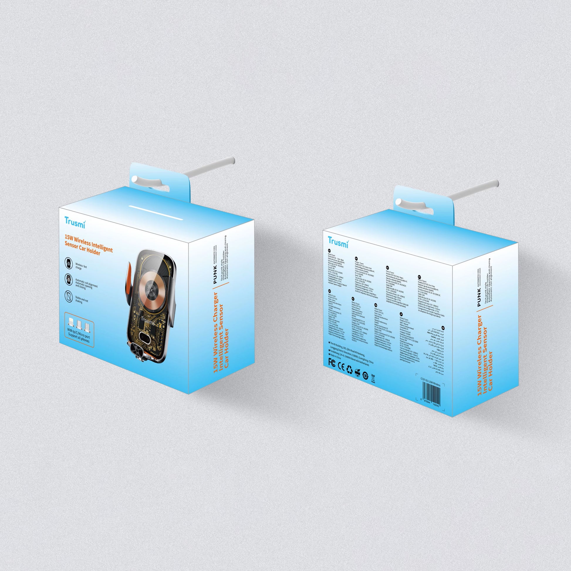 Trusmi 15W Wireless Charger Intelligent Sensor Car Phone Holder Black