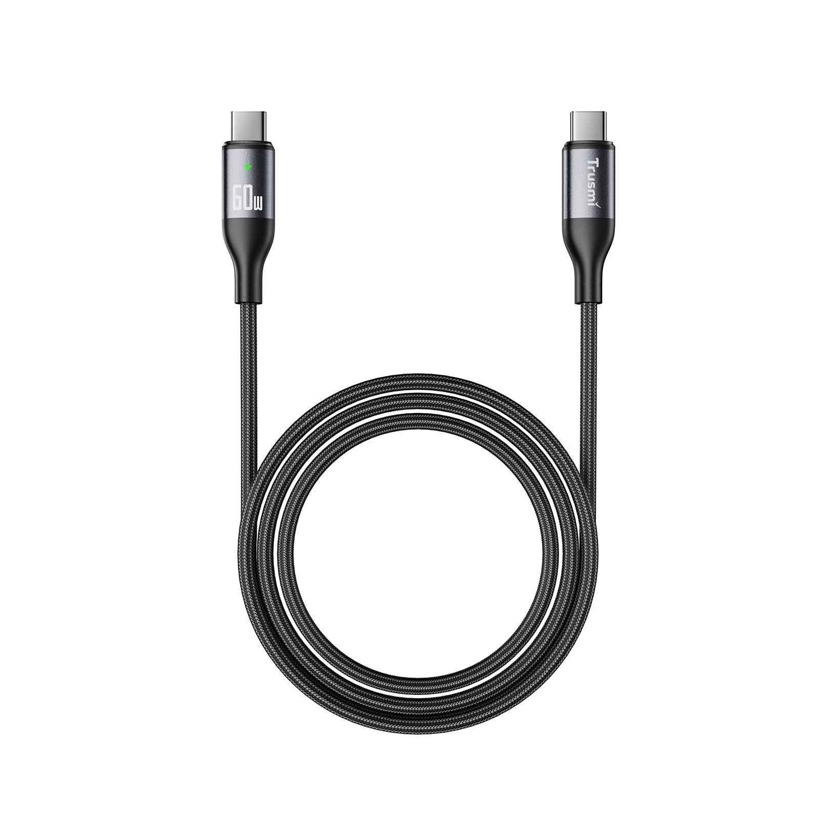 Trusmi 60W C to C Smart Power off Aluminum Alloy Braided Cable Black 1M