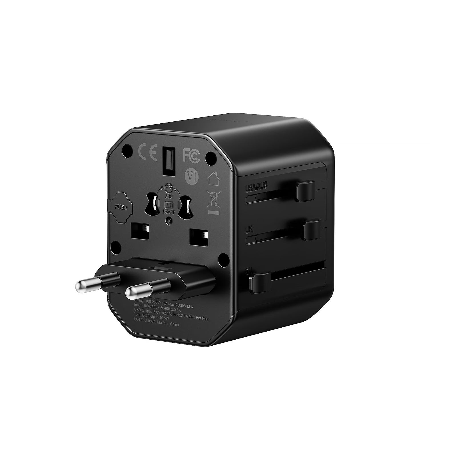 Trusmi 10.5W Travel adapter USB-A/C Charger UK/US/EU/AU Black