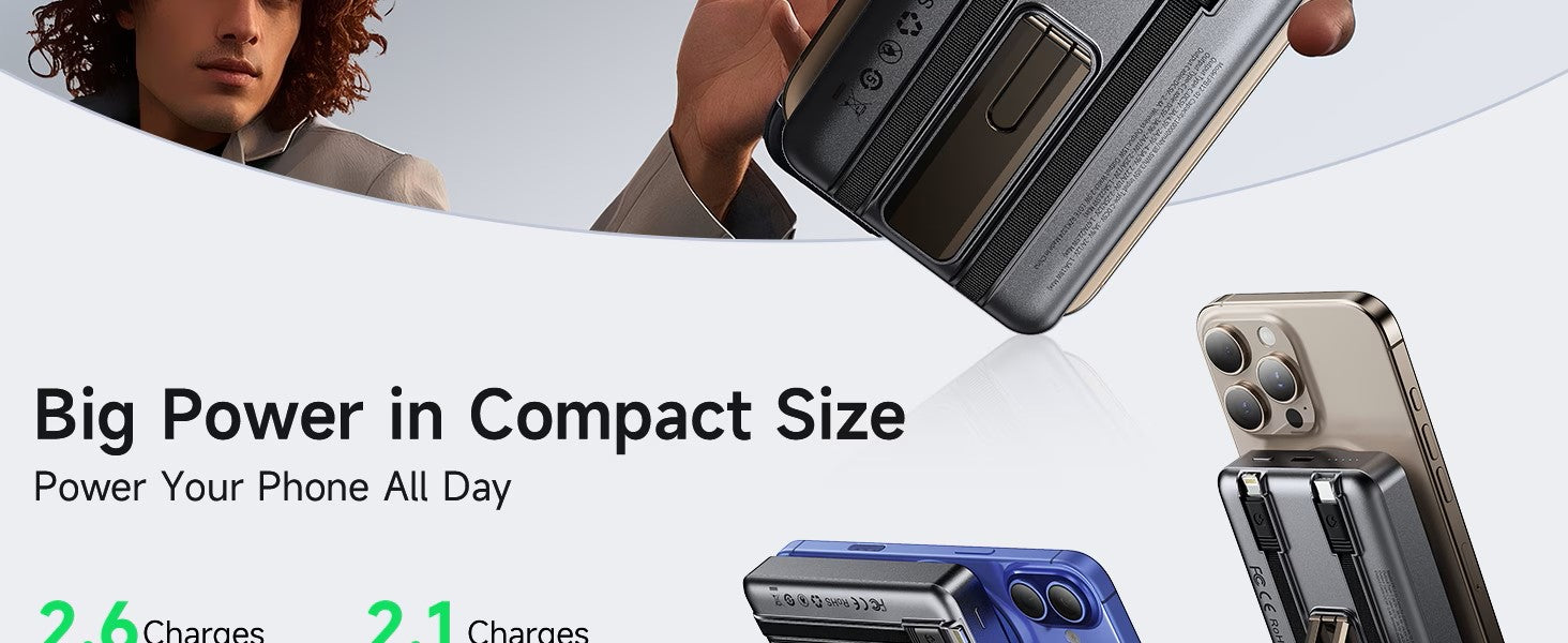 Trusmi 15W Magnetic Wireless Power Bank with C+L Cable Kickstand 10000 mAh Metallic Grey