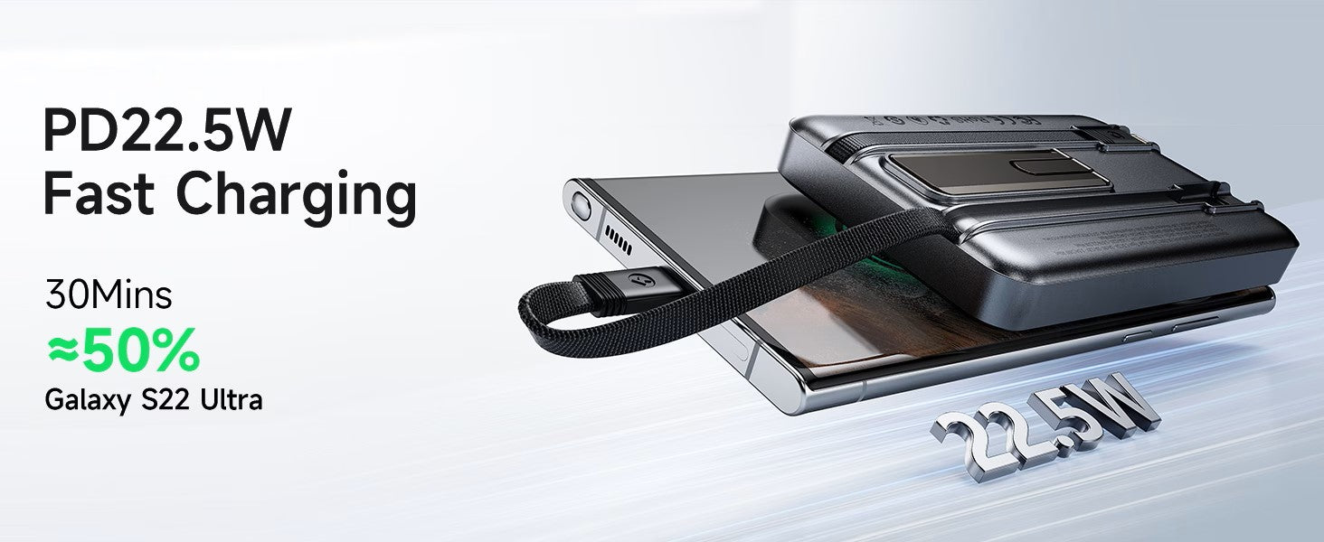 Trusmi 15W Magnetic Wireless Power Bank with C+L Cable Kickstand 10000 mAh Metallic Grey