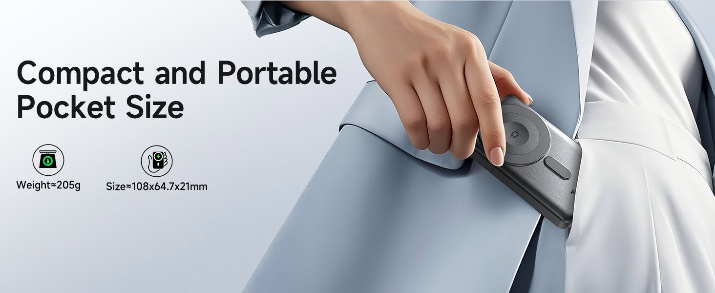 Trusmi 15W Magnetic Wireless Power Bank with C+L Cable Kickstand 10000 mAh Metallic Grey