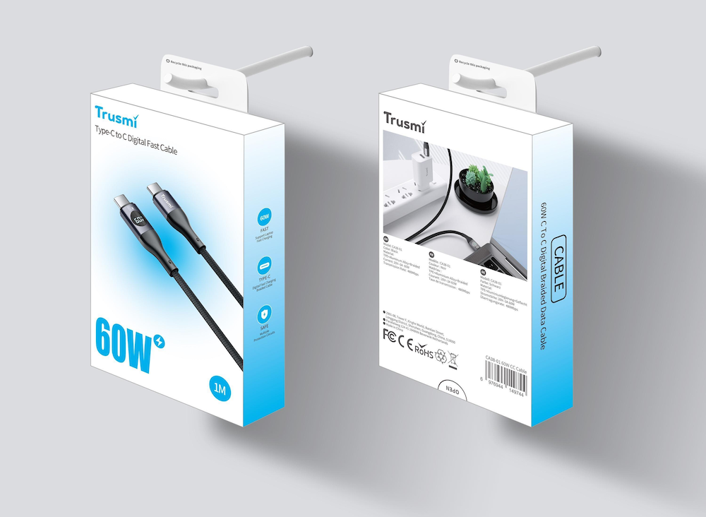 Trusmi 60W C TO C Digital Fast Charging Braided Cable Black 1M