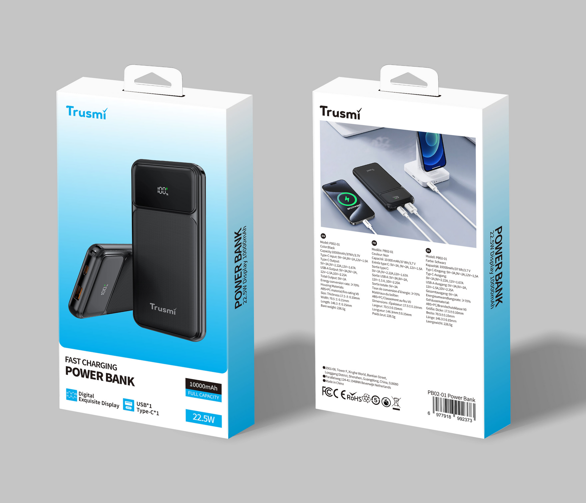 Trusmi PD22.5W 10000mAh C1A Digital Display Power Bank Black