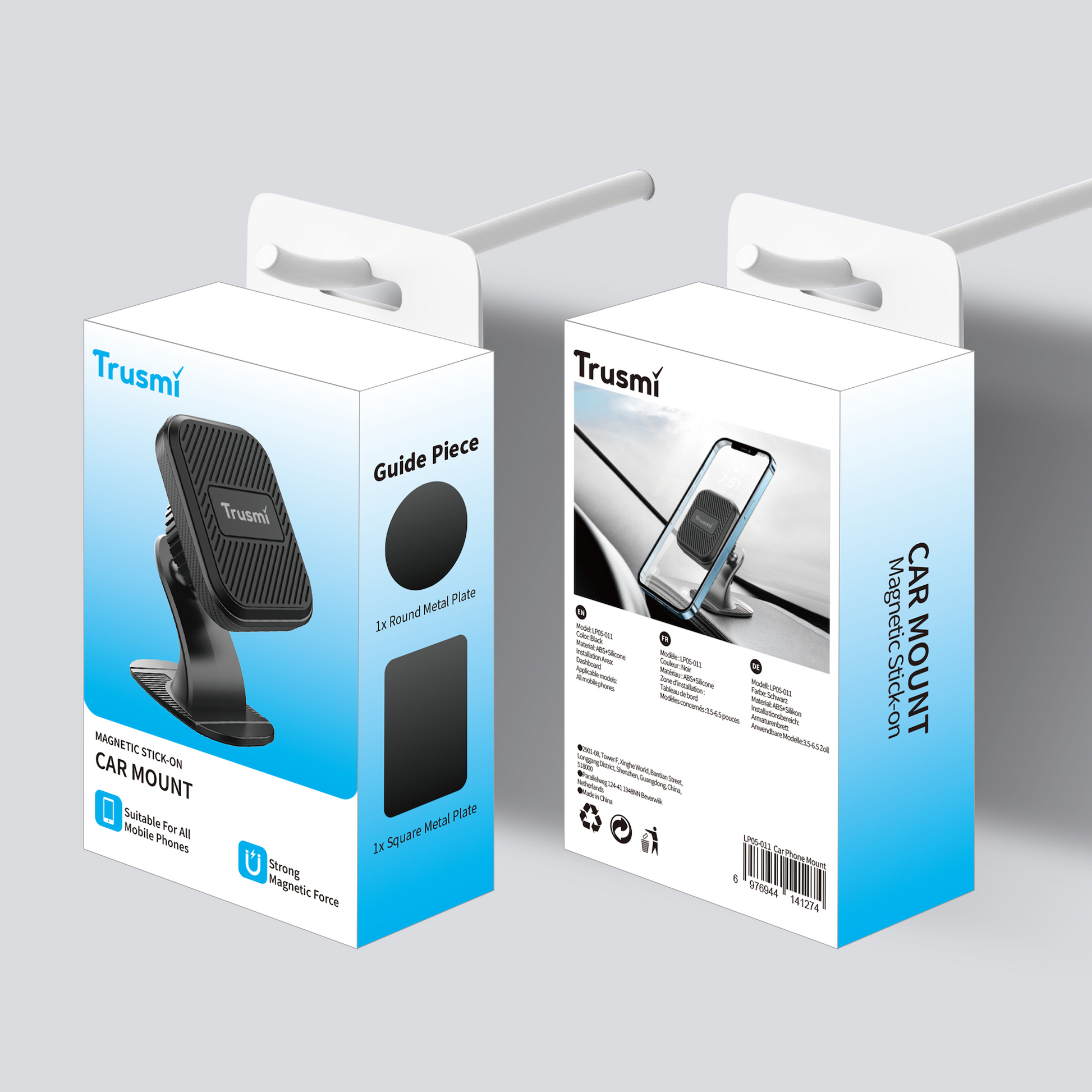 Trusmi Magnetic Car Phone Holder (Stick-on Version) Black